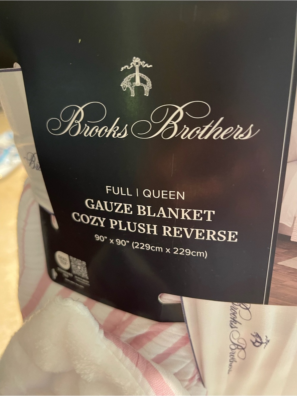 FULL/QUEEN BROOKS BROTHERS 💝 Pink Stripe Gauze Blanket with Cozy Plush Reverse - Picture 2 of 5